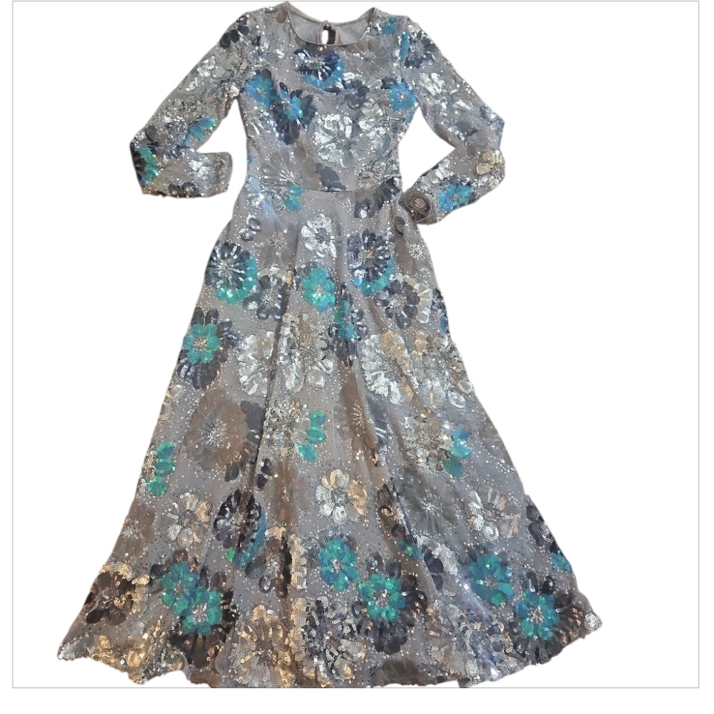 NWOT Dress the Population Sequin Floral Midi Dress 0 - Picture 3 of 10